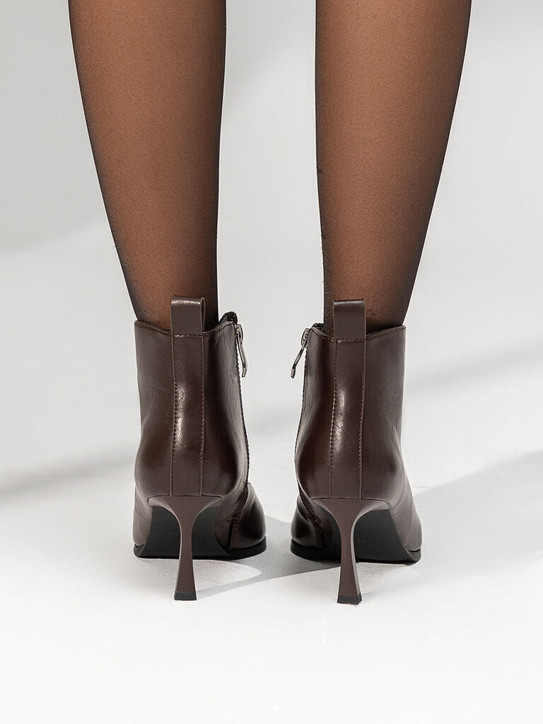 Chocolate Suede Ankle Boots with Slim Heel