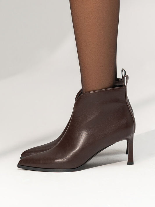 Brown Leather Ankle Boots with Stiletto Heel