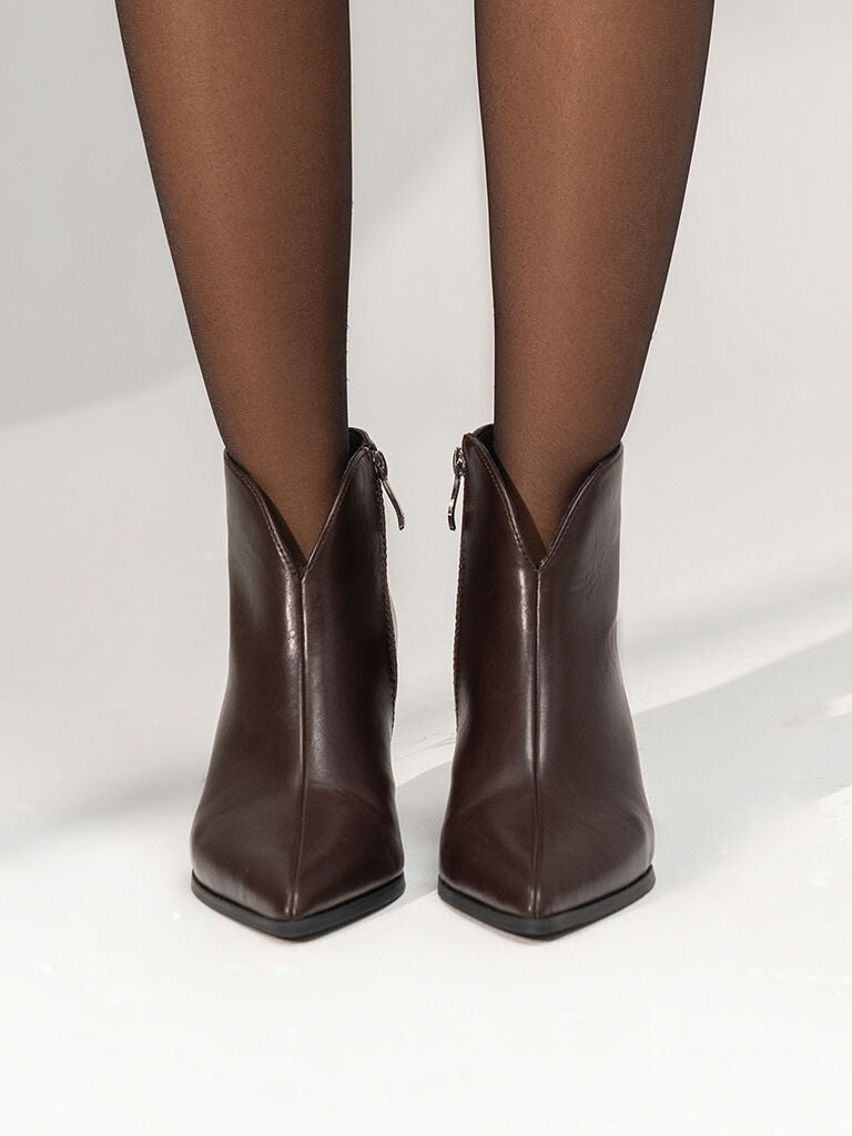 Brown Leather Ankle Boots with Stiletto Heel