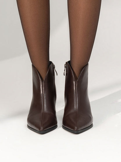 Brown Leather Ankle Boots with Stiletto Heel