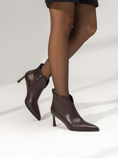 Brown Leather Ankle Boots with Stiletto Heel