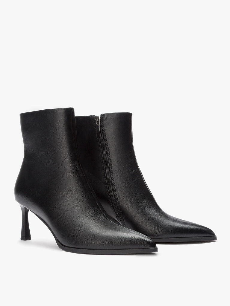 Black Textured Ankle Boot with Sleek Heel