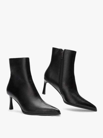 Black Textured Ankle Boot with Sleek Heel