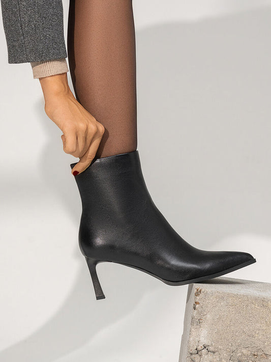 Black Textured Ankle Boot with Sleek Heel