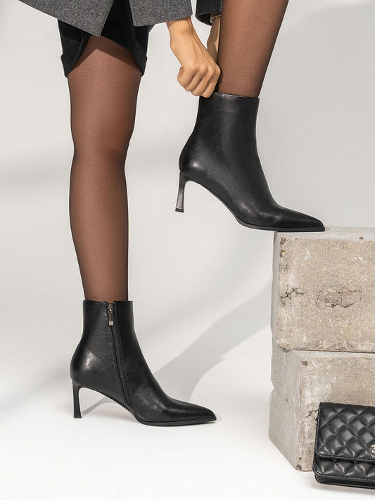 Black Textured Ankle Boot with Sleek Heel