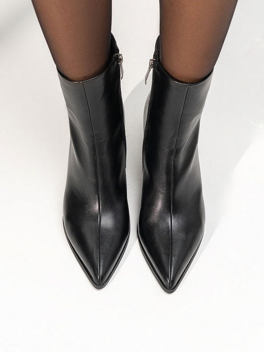 Black Textured Ankle Boot with Sleek Heel