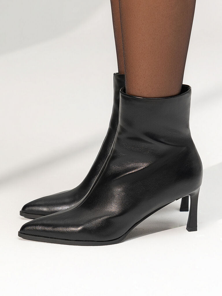 Black Textured Ankle Boot with Sleek Heel