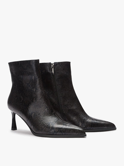Black Textured Ankle Boots with Pointed Toe