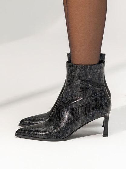 Black Textured Ankle Boots with Pointed Toe