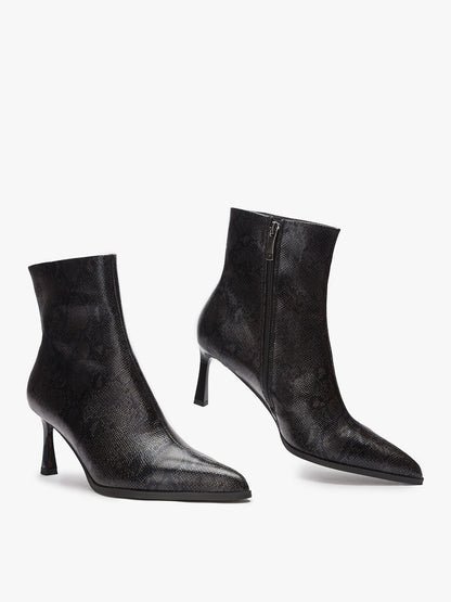 Black Textured Ankle Boots with Pointed Toe