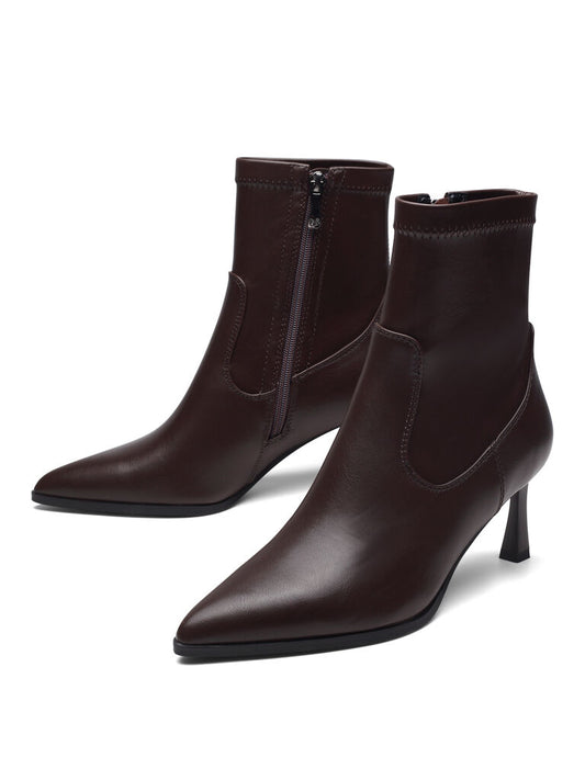 Chocolate Leather Ankle Boots with Pointed Toe