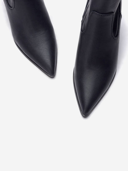 Black Pointed Toe Leather Ankle Boots