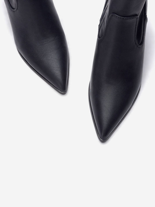 Dark Navy Pointed Toe Leather Ankle Boots