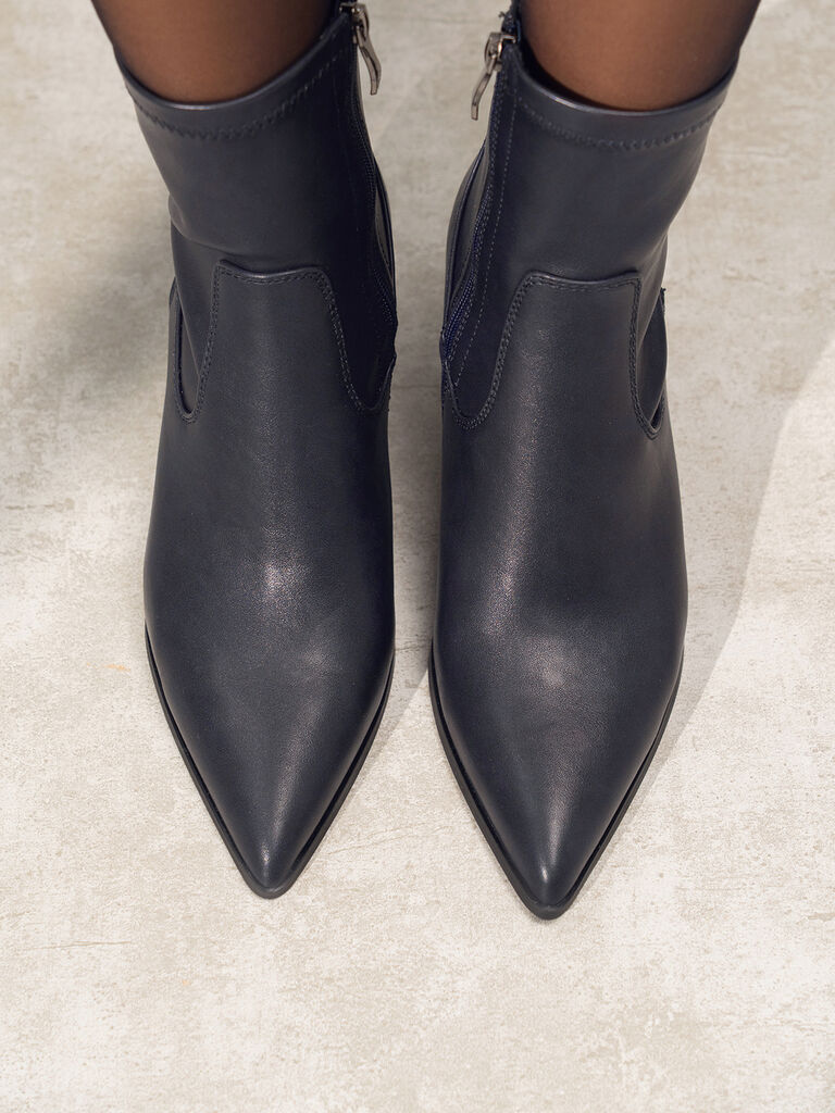 Black Pointed Toe Leather Ankle Boots