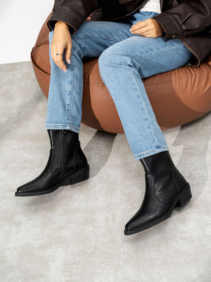 Black Ankle Boots with Low Heel