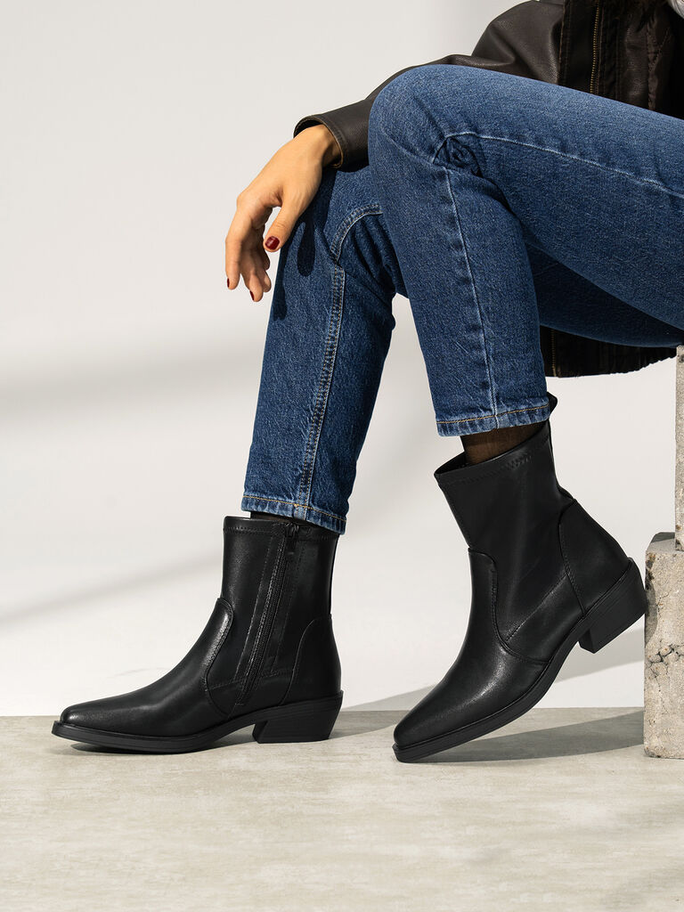 Black Ankle Boots with Low Heel