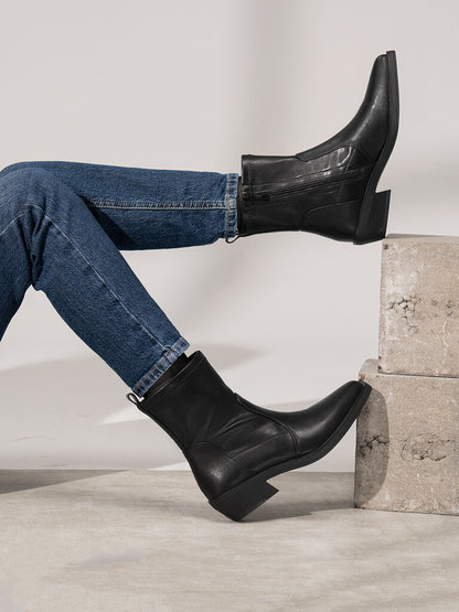 Black Ankle Boots with Low Heel
