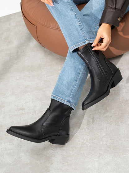 Black Ankle Boots with Low Heel