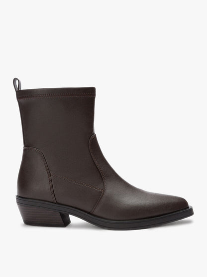 Brown Faux Leather Ankle Boots with Low Heel