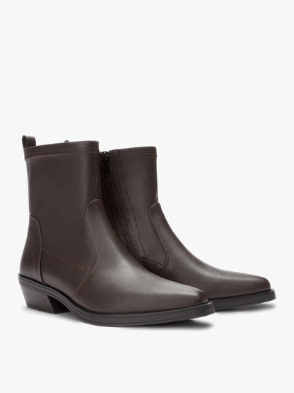 Brown Faux Leather Ankle Boots with Low Heel