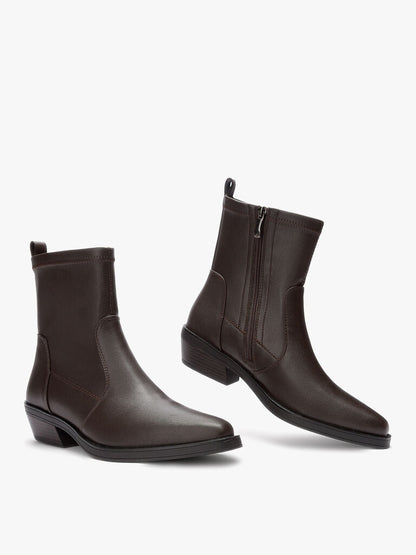 Brown Faux Leather Ankle Boots with Low Heel