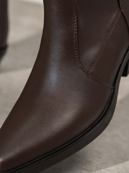 Brown Faux Leather Ankle Boots with Low Heel