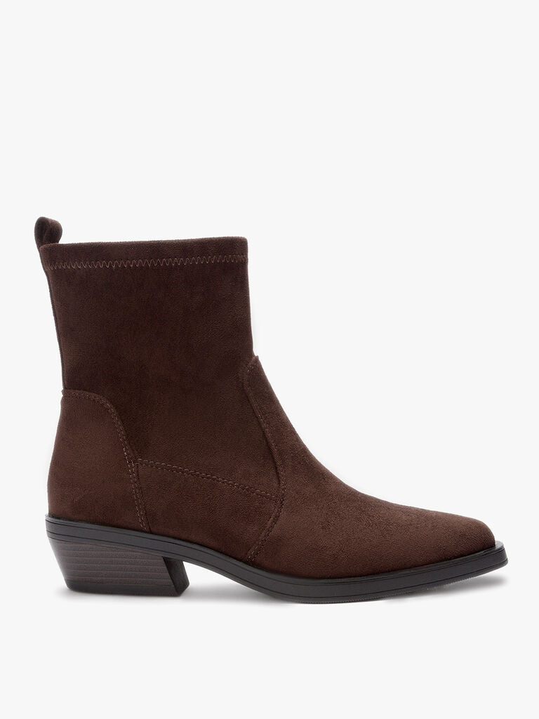 Brown Suede Ankle Boots with Low Block Heel