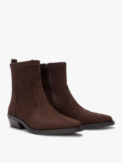Brown Suede Ankle Boots with Low Block Heel