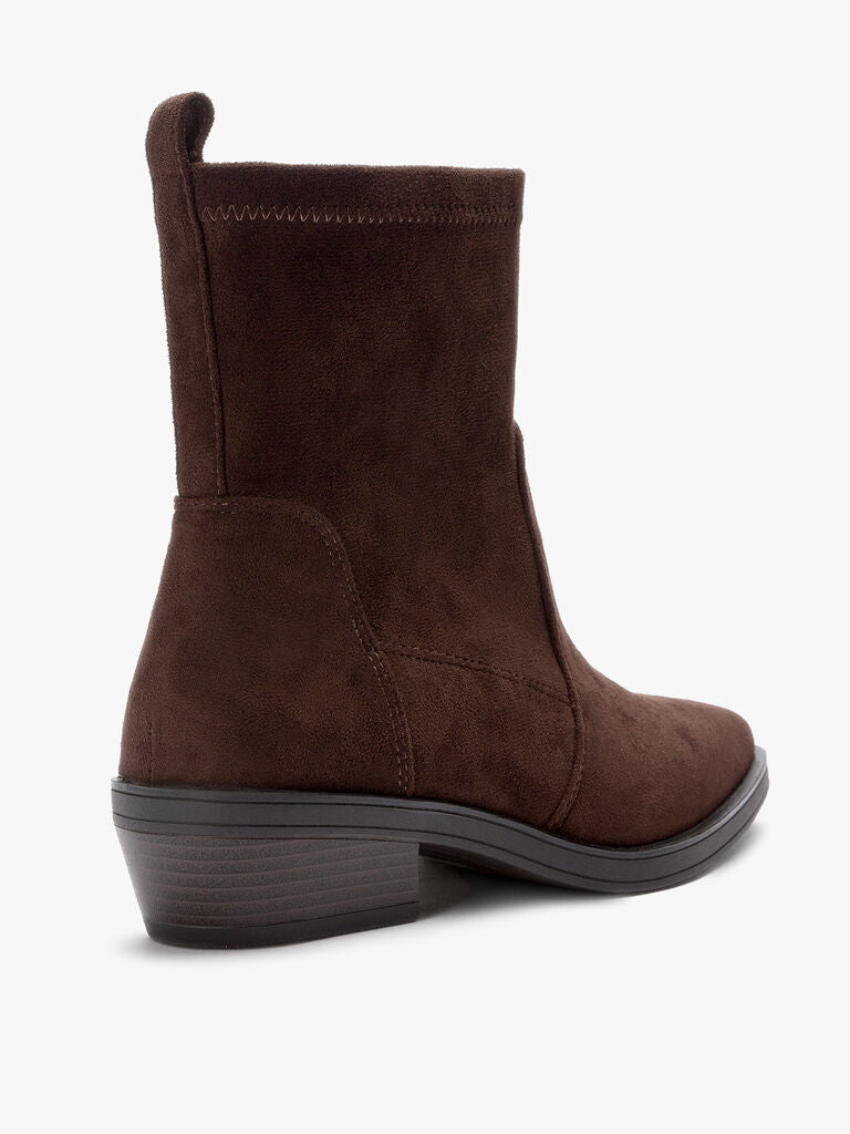 Brown Suede Ankle Boots with Low Block Heel
