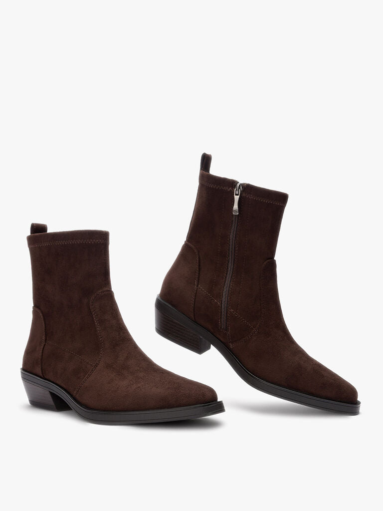 Brown Suede Ankle Boots with Low Block Heel