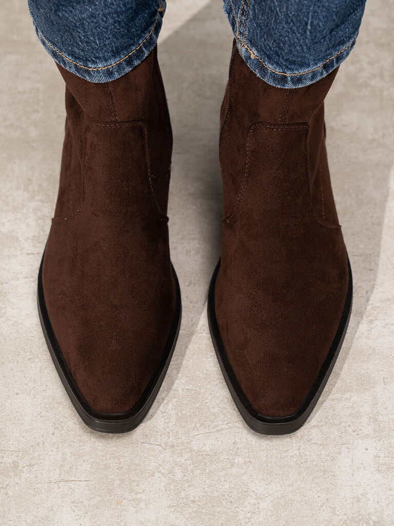 Brown Suede Ankle Boots with Low Block Heel