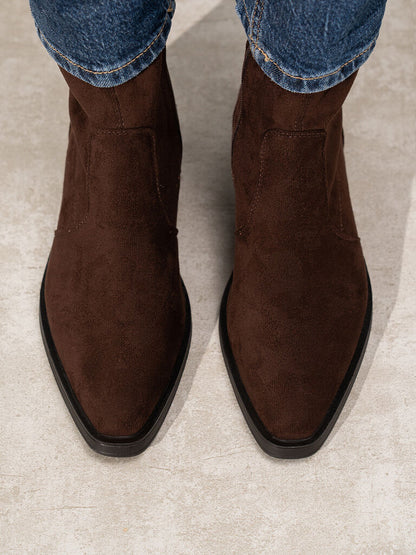 Brown Suede Ankle Boots with Low Block Heel