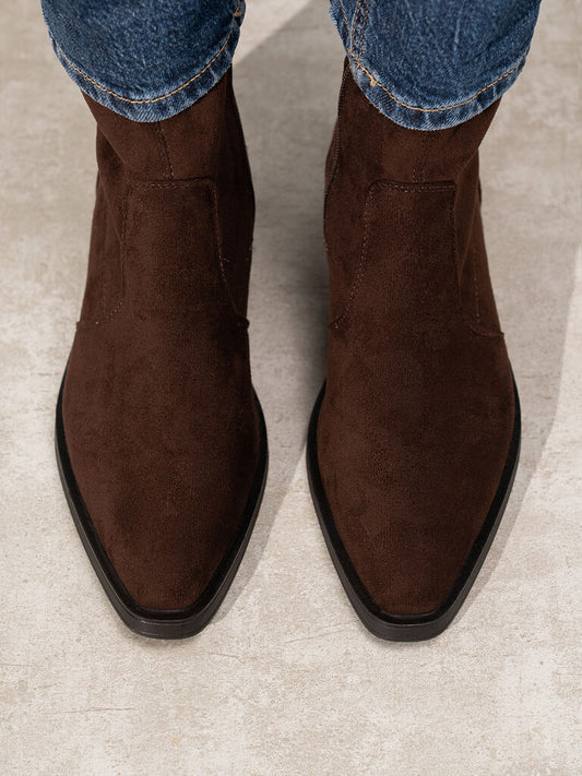 Brown Suede Ankle Boots with Low Block Heel