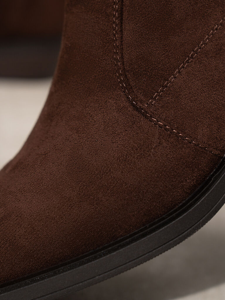 Brown Suede Ankle Boots with Low Block Heel