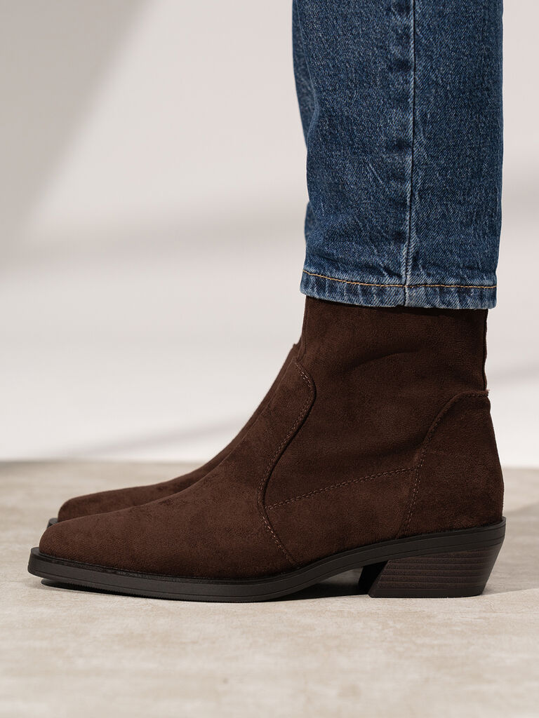 Brown Suede Ankle Boots with Low Block Heel