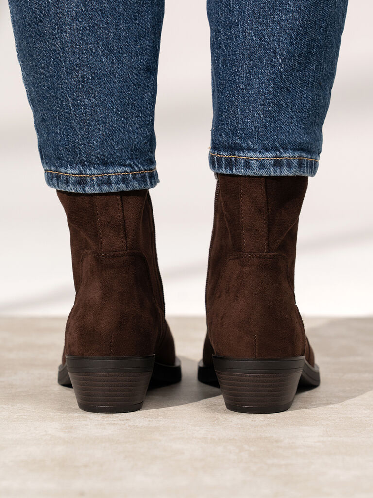 Brown Suede Ankle Boots with Low Block Heel