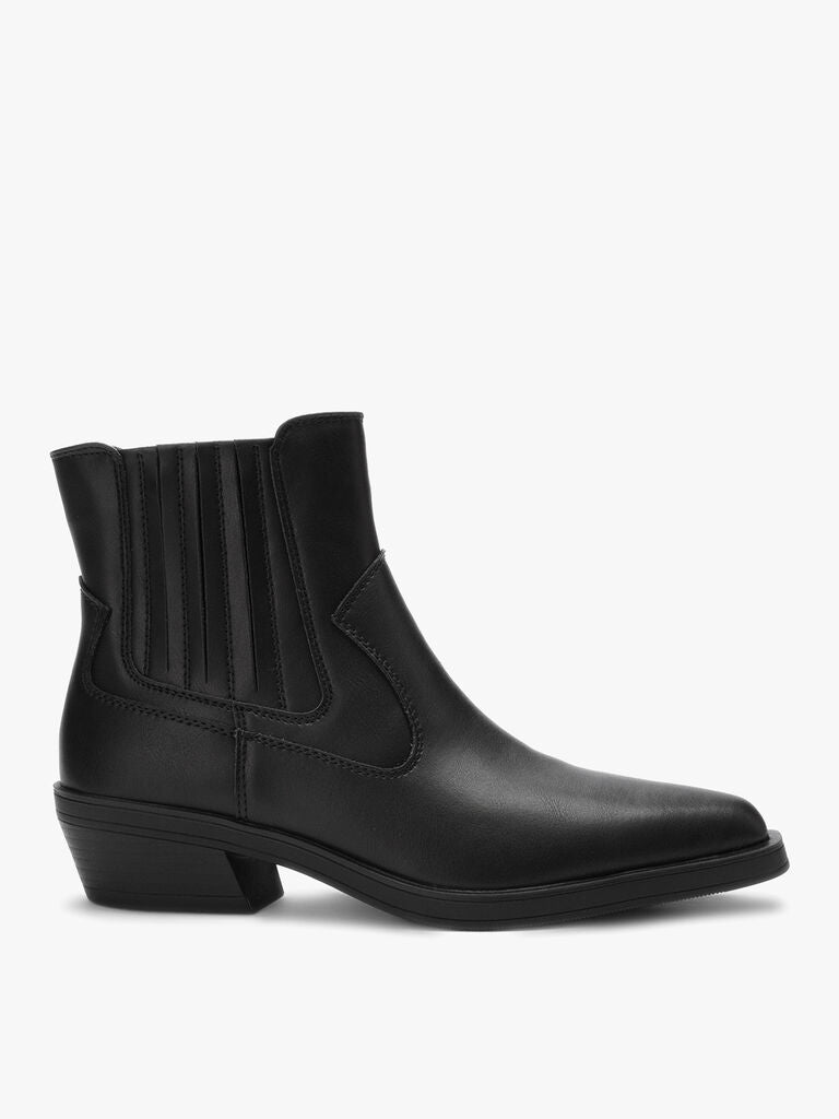 Black Leather Ankle Boots with Low Heel
