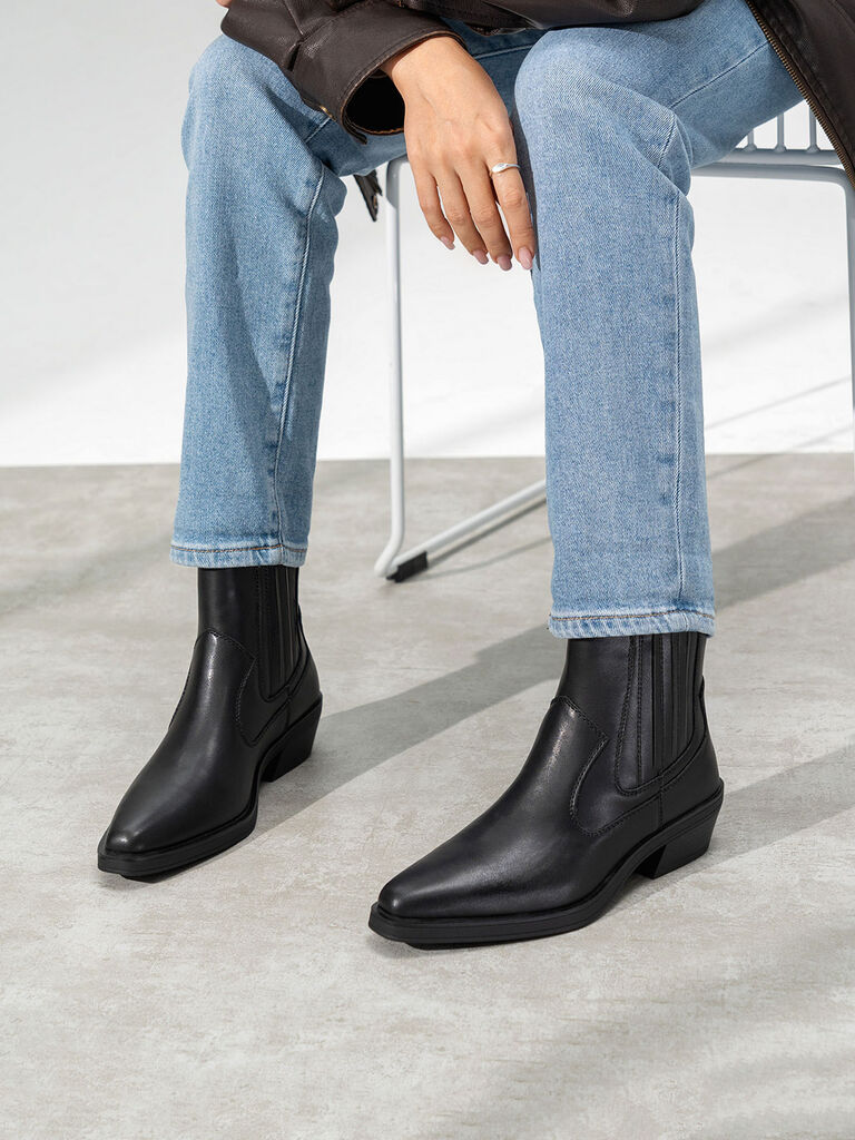 Black Leather Ankle Boots with Low Heel
