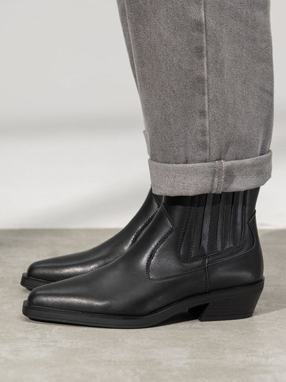 Black Leather Ankle Boots with Low Heel