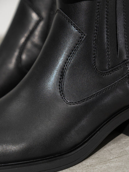 Black Leather Ankle Boots with Low Heel