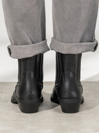 Black Leather Ankle Boots with Low Heel
