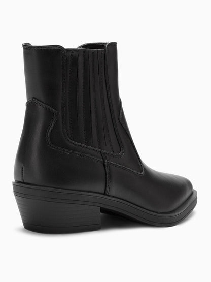 Black Leather Ankle Boots with Low Heel