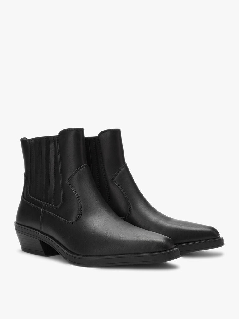 Black Leather Ankle Boots with Low Heel