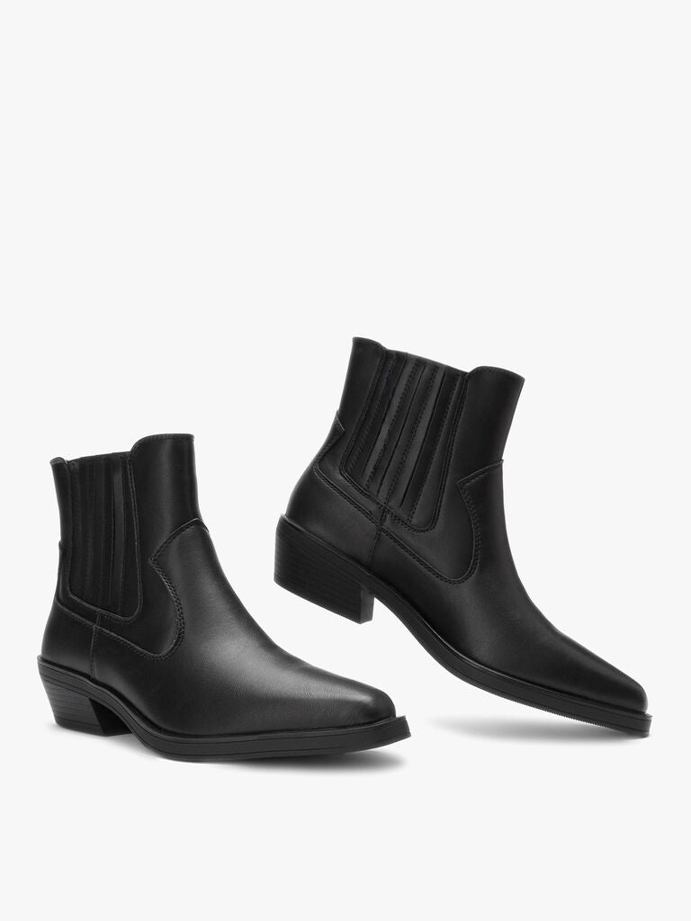 Black Leather Ankle Boots with Low Heel