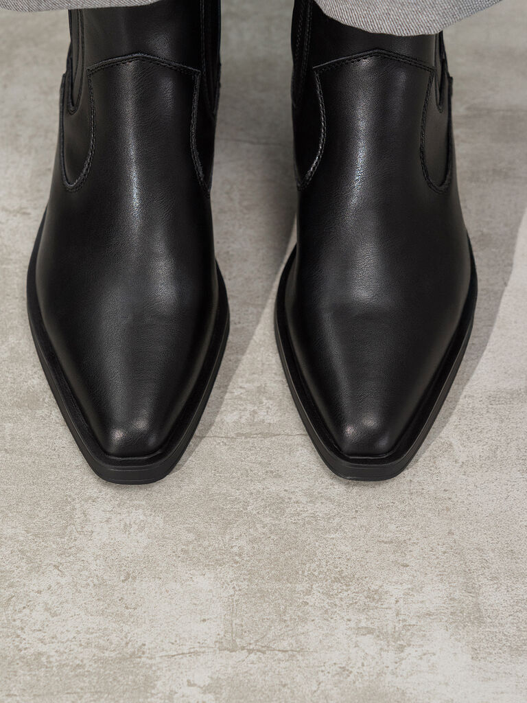 Black Leather Ankle Boots with Low Heel