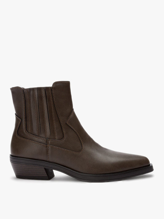 Brown Leather Ankle Boots with Block Heel