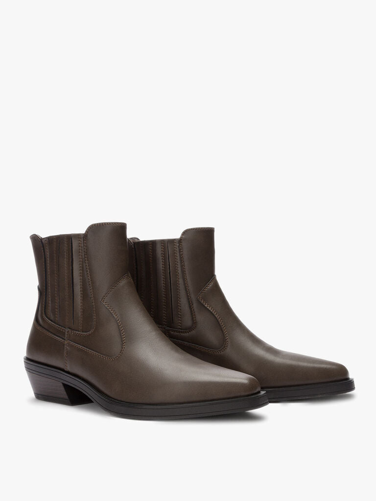 Brown Leather Ankle Boots with Block Heel