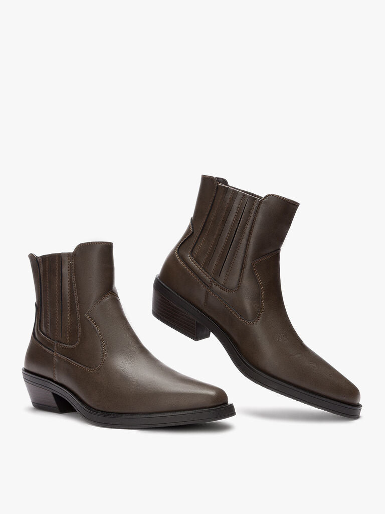 Brown Leather Ankle Boots with Block Heel