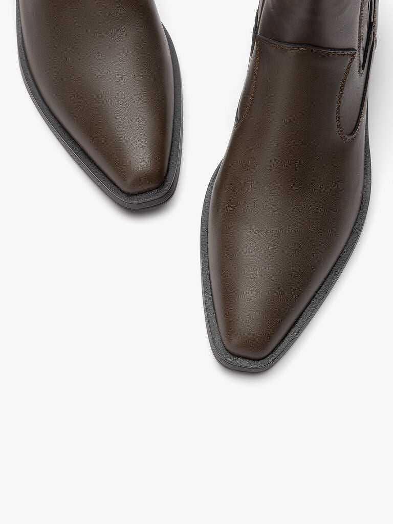 Brown Leather Ankle Boots with Block Heel
