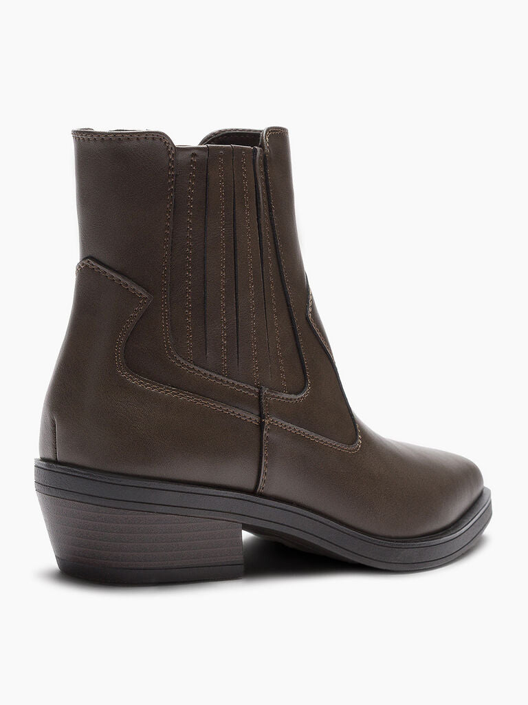Brown Leather Ankle Boots with Block Heel